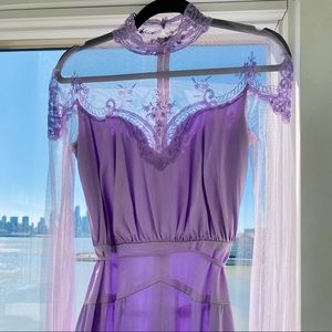 Vintage 1970s Lavender Lace Tulle Dress